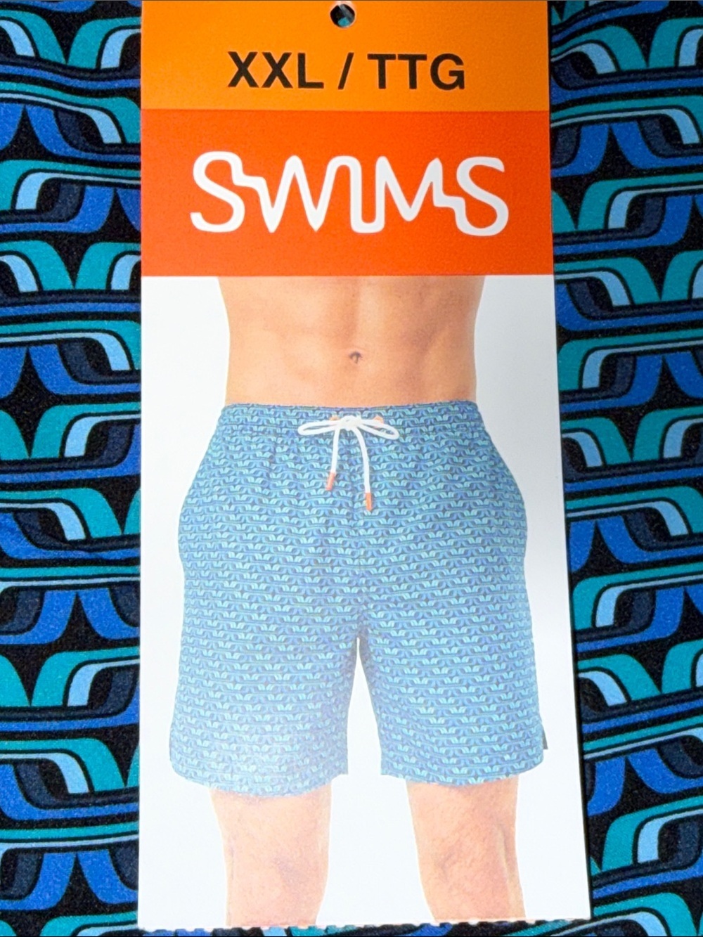 Swims XXL Swim short Men's Blue Pattern Swim Trunks Elastic Waist Drawstring NWT